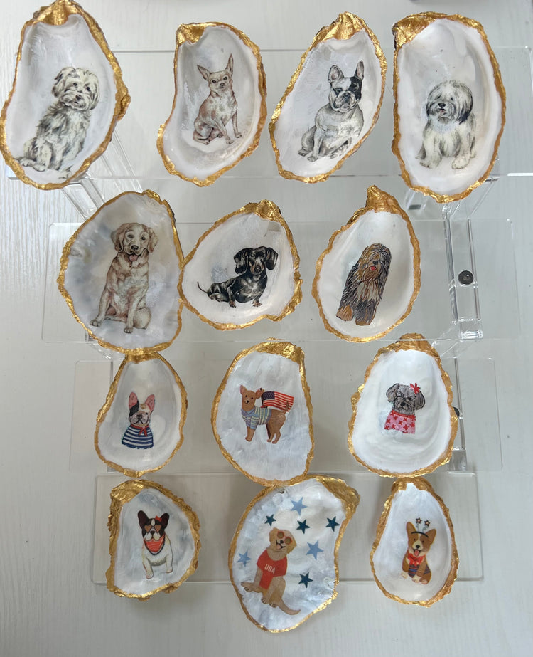 Decoupage Dog Oyster Shell Trinket Dish